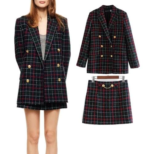 BTB.WO Za Two Piece Set Women Suit 2021 Fashion Office Texture Cropped Blazer Jacket High-Waisted Mini Skirt Sets Woman Outfit