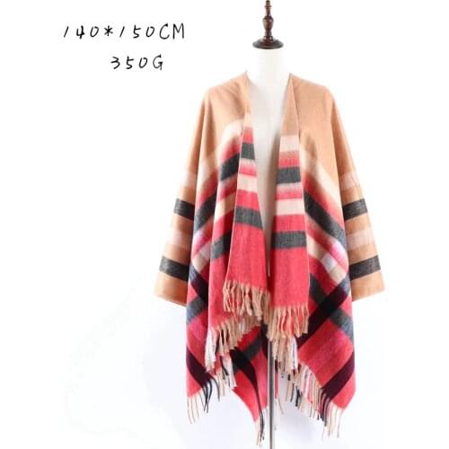 Womens warm scarf in autumn and winter 2019,double Cape cape with barbed hair and lattice fringe. European and American fashion