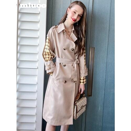 Patchwork print Lapel belt mid length versatile trench coat womens wear 2021 spring High Quality Top Quality