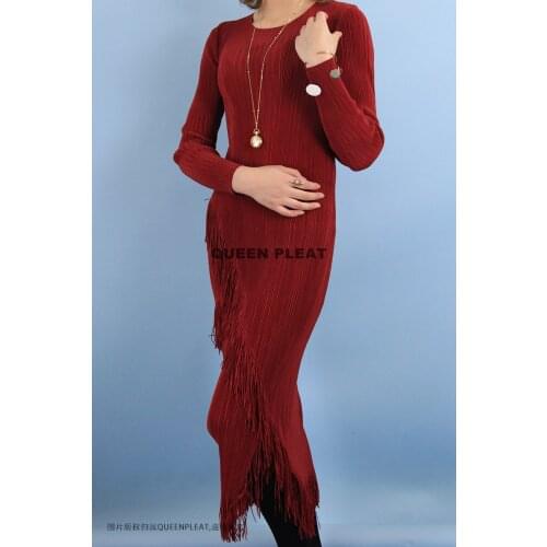 Miyake Tassel Dress Wrinkle Long Dress Temperament Self-cultivation Sexy Thin Big Size Womens Pleated Dresses