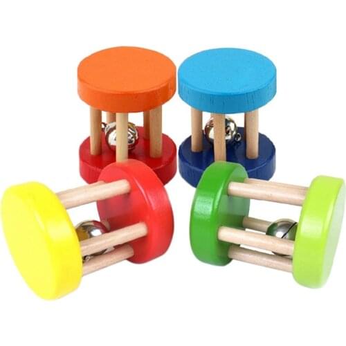 Baby 1pcs Montessori Wooden Cage Rattles Toy Musical Hand Bell Instruments Shaking Handbell Toys Intellectual Educational Toys