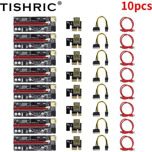 10PCS TISHRIC PCIE Riser 009S Plus PCI E 16x Riser Card Adapter 6 LED Lights Graphics Card Extension Mining Riser VER009S Plus