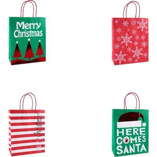 12pcs Christmas Gift Kraft Paper Bag with Handles Gift Bag Wedding Party New Year High Quality Gift Bags Xmas Party Supply