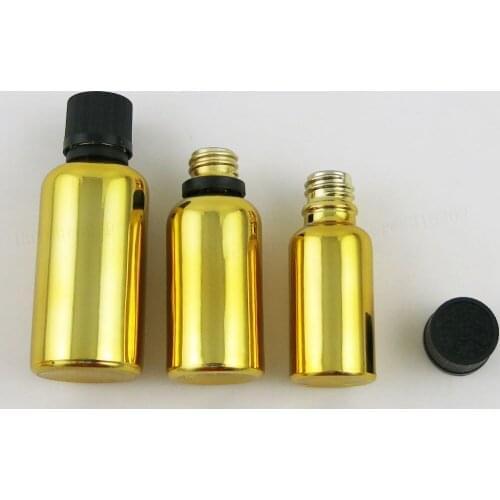 12 x New Design 5ml 10ml 20ml 30ml 50ml 100ml Refillable Gold Glass Bottle With Childproof Lids 1OZ Glass Cosmetic Container