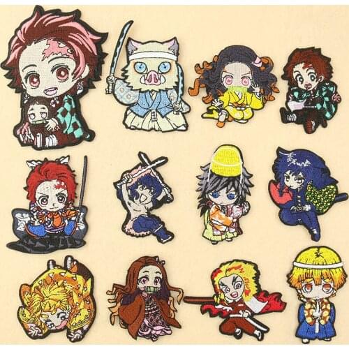 2pcCartoon Cute Anime Demon Slayer Embroidered Character Cloth Patch Embroidery Patch Sticker For Clothes Decoration Accessories