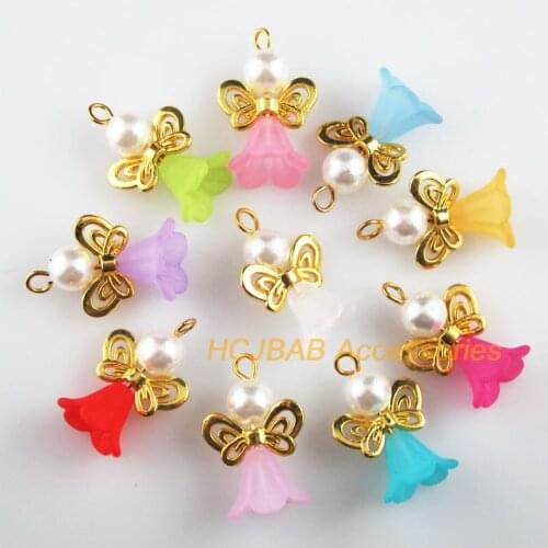 20 New Butterfly Angel Charms Mixed Acrylic Gold Color Wings Pendants 17.5x26mm