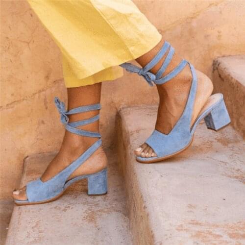 2019 Fashion Women Strappy Bandage Lace-Up Toe Sandals Flat Heel Cut Out Sandals Peep Toe Shoes High Heels Pump Plus Size