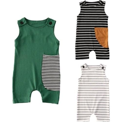 2020 Pudcoco Rompers 0-12M Newborn Infant Baby Boy Summer Sleeveless Striped Printed Soft New Fashion Jumpsuit Toddler Clothing
