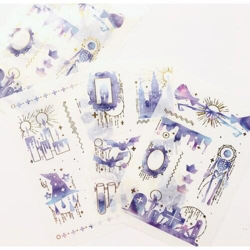 3 Sheets Glitter Purple Halloween Night Paper Stickers Hand Account Decor Notebook Decorative Sticker