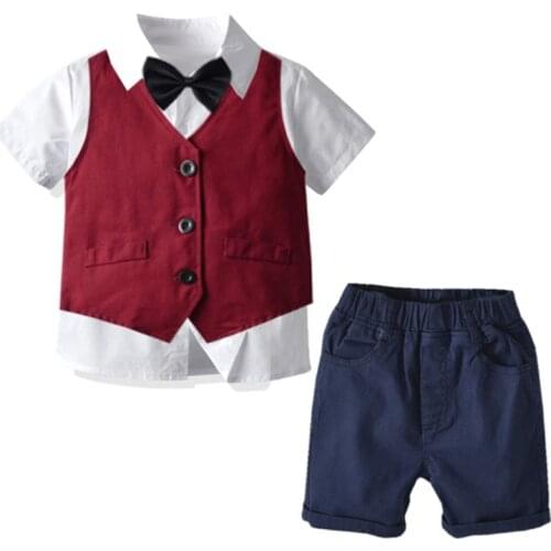 Kids Formal Suits for Baby Boys Suits Blazers Summer Single Breasted Short Wedding Wear 3pcs Sets Child Costume Clothing