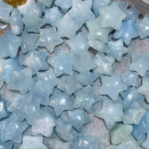 5PCS Natural Aquamarine Crystal Carved Pentagram Reiki Healing Divination Gemstone Collecion Souvenir