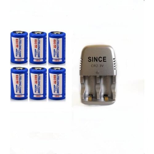 6pcs Large capacity 880mAh 3v CR2 rechargeable battery lithium-ion battery + 1PCS CR2 battery smart charger