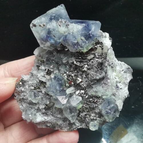 80.4gNatural rare violet blue fluorite and brass pyrite crystal mineral specimens to restore energy home decoration QUARTZ GEM