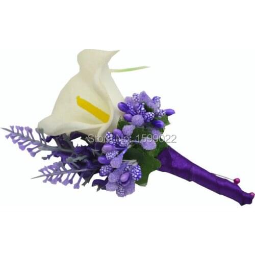 Marriage Calla Lily Groom Boutonnieres Lvender Buttonhole Flower for Wedding Handmade Bestman Suit Brooch Decoration Purple