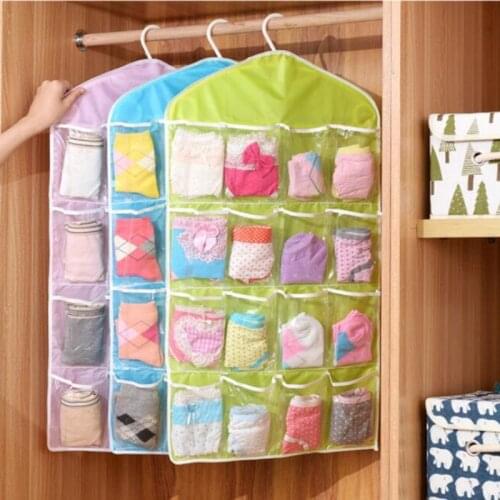 HOT! 16 Pockets Clear Hanging Bag Socks Bra Underwear Rack Hanger Storage Organizer New