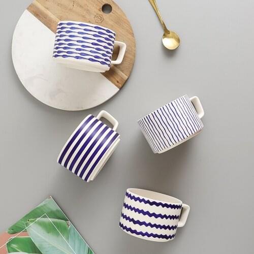 Retro pottery water tea mug large capacity straight folding hand painted coffee milk breakfast ceramic cup 560ml