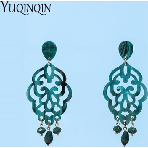Classic Retro Acrylic Crystal Dangle Earrings for Women 2021 Fashion Jewelry Resin Elegant Long Drop Earrings Carved Party Gift