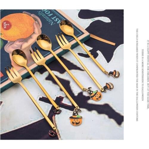 Halloween Coffee Spoon Stainless Steel Spoon And Fork Set Ice Cream Dessert Teaspoon Xmas Party Tableware Table Navidad