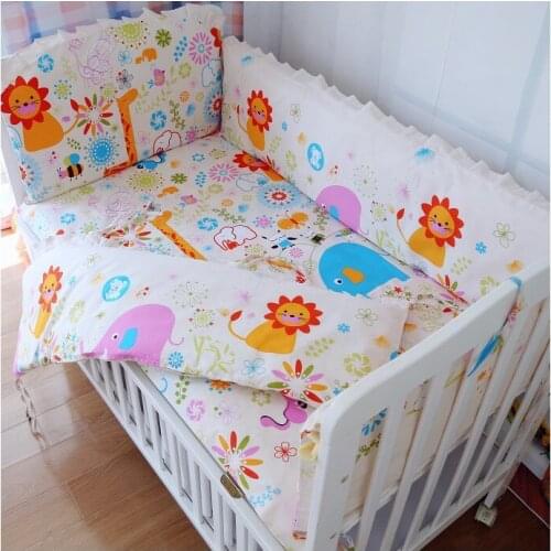 6PCS crib bedding crib set 100% cotton crib bumper toddler Crib Sets cute cartoon Baby Cot Bedding (4bumpers+sheet+pillow cover)