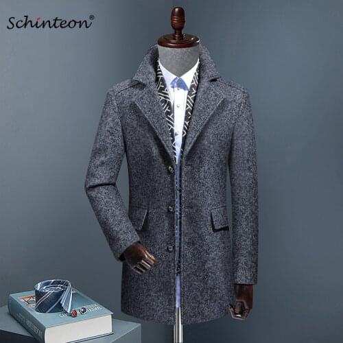 2019 Schinteon Men Wool Smart Casual Jacket Outwear with Removable Scarf Tick Winter Turn-Down Collar Coat High Quality