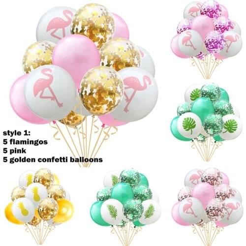 15pcs/lot 12inch Latex Flamingo Pineapple Leaf Balloon Flamingo Confetti Balloons Decorations Wedding Festival Party Supplies