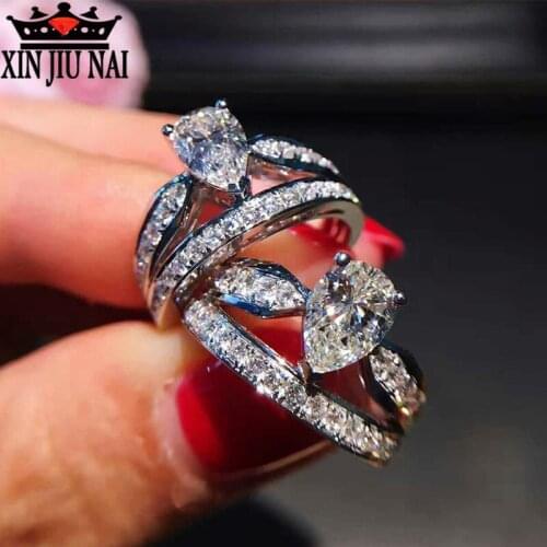 Light Luxury 925 Shaped Diamond Water Drop Diamond Micro Set New Double Crown Female Ring