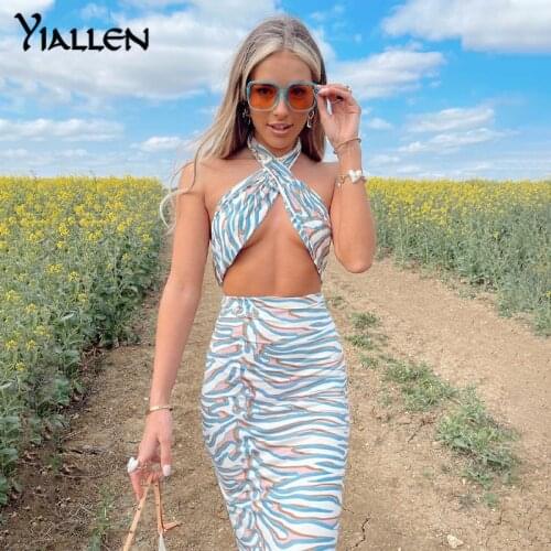 Yiallen Summer Tie Dye Print Women Halter Midi Dress Hollow Out Backless Bodycon Sexy Streetwear Party Club Clothes Elegant Hot
