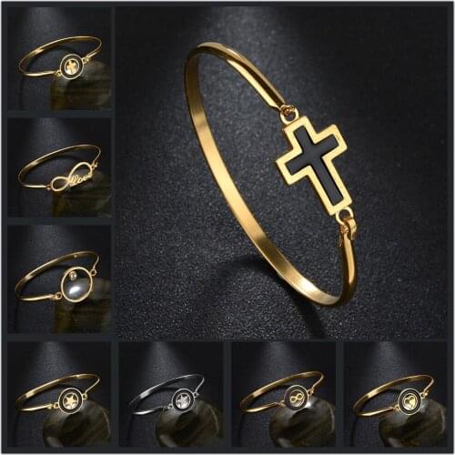 Fashion Stainless Steel Gold Silvery Color Couple Bracelets & Bangles Cross Charm Bracelet Love Bangles for Men Women Jewelry