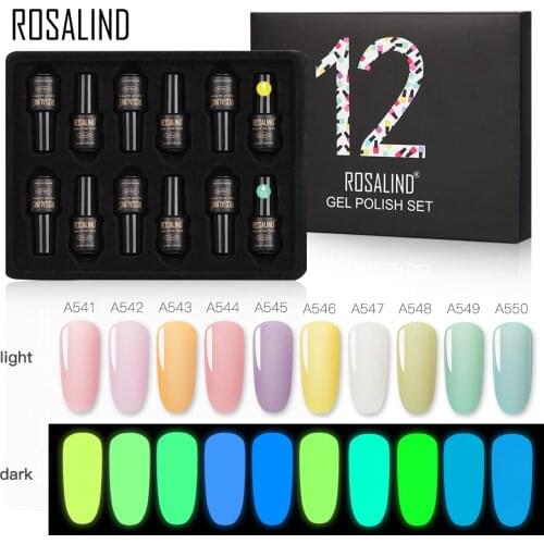 ROSALIND Luminous Color Gel Nail Polish Set Hybrid Varnishes 12pcs/lot Semi Permanent Gel Polish All For Manicure Nail Gel Sets