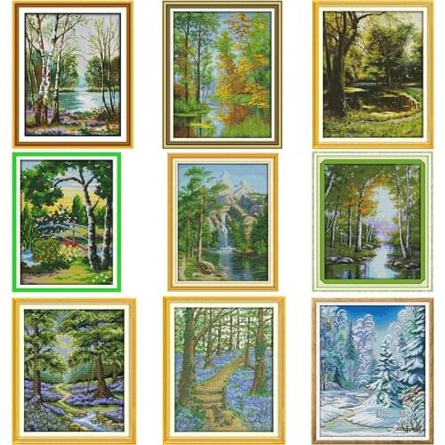 Cross Stitch Kits Joy Sunday The Stream Autumn Stamped DMC Print 11CT 14CT Counted Printing Craft Kit Embroidery Needlework Sets