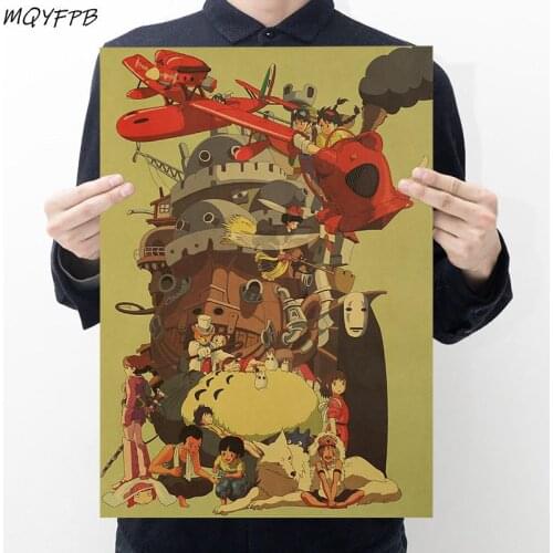 Miyazaki Hayao Cartoon character collection Kraft Paper Poster Home Decoration Wall Painting Core 50.5x35cm