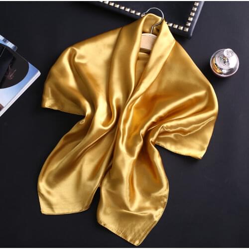 Solid Brand 90*90cm Bandanan Silk Satin Women Neckerchief Shawl Wrap Femel Handle Bag Foulard Headband Scarves Hijab Wholesale