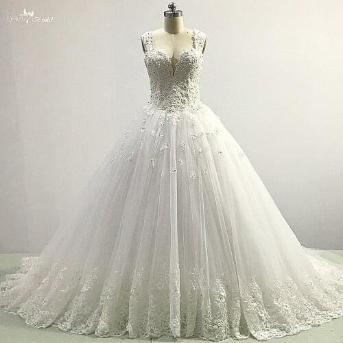 RSW1489 Sweetheart Neckline Shoulder Straps Pearls Beading Flowers Vestido De Noiva Princesa