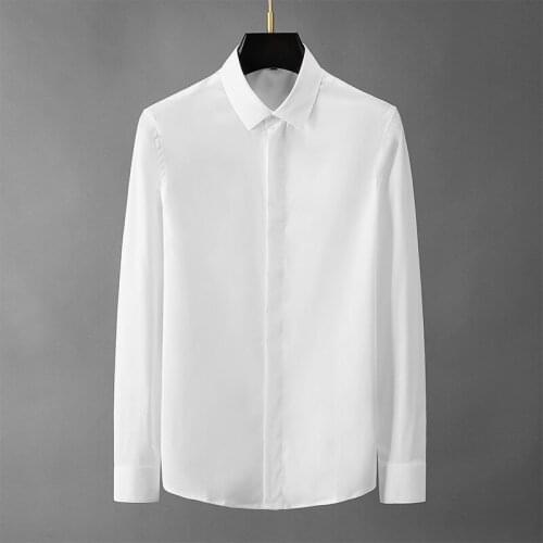 New mens trendy shirts white long-sleeved business solid color mens shirts hawaiian shirt men clothing