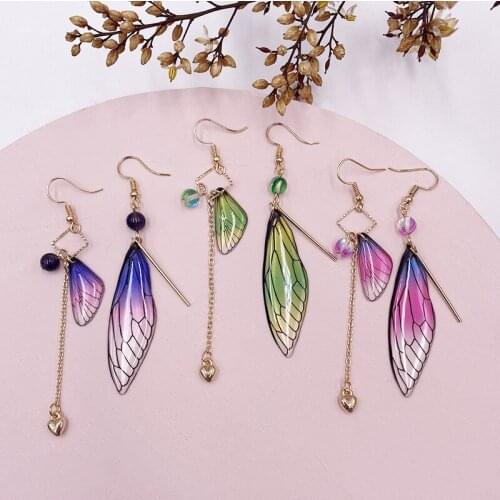 Trendy Color Butterfly Wing Earrings for Women Gold Color Heart Pendant Dangle Earrings Fashion Jewelry Accessories Girl Gift