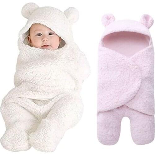 Pudcoco Cute Newborn Baby Blanket Infant Winter Warm Fleece Hooded Swaddle Wrap Swaddling Blankets Swaddling