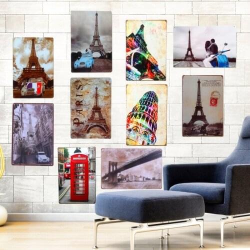 London Tower Vintage Red Phone Booth Metal Tin Sign Retro Plate for Cafe Bar Wall Decor Statue of Liberty Art Painting Plaque