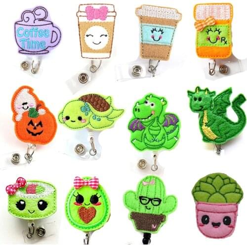 Felt smiling Retractable Pull Badge Reel lovely ID Name Tag Card Nurse Badge Holder clips
