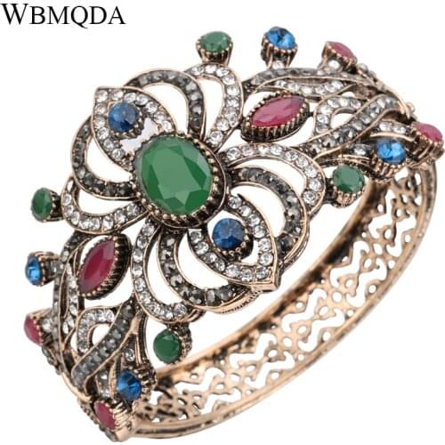 Wbmqda Hot 2020 Vintage Colorful Resin Antique Gold Color Big Bracelets Bangles For Women Turkish Wedding Jewelery Free Shipping