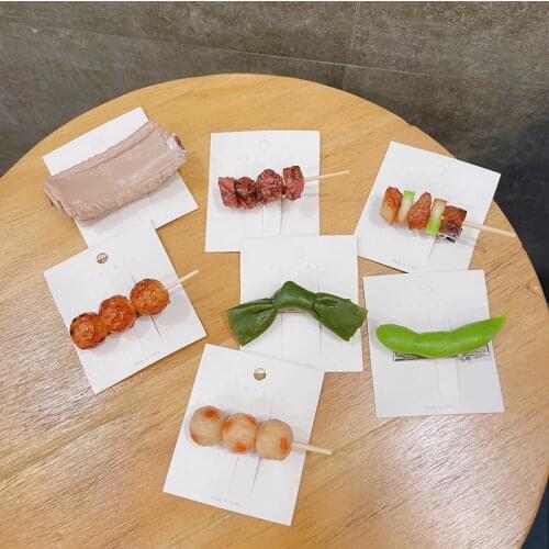Barbecue String Simulated Food Chinese Cuisine Girl Woman Hair Clip Funny Hairpin Cookies Barrettes Hair Accessories