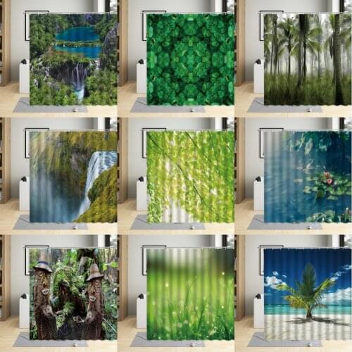 Green Tropical Plants Shower Curtains Polyester Fabric Bathtub Decor Leaves Nature Scenery Bathroom Accessories Bath Curtains
