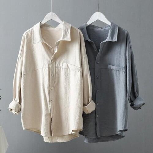 Women Blouse Shirt 2021 Fashion Pockets Oversized Shirts Vintage Long Sleeve Korean version Loose Female Blouses Chic Tops