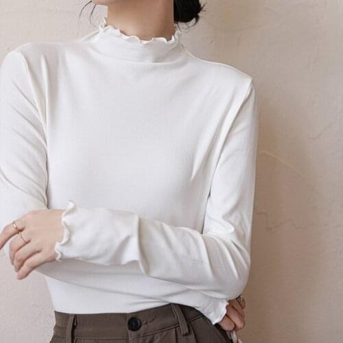 Half Turtleneck Tops Spring Autumn Women Cotton T Shirt Long Sleeve Fungus Tee Shirt Femme Female Slim Sexy Modal Fashion Clothe