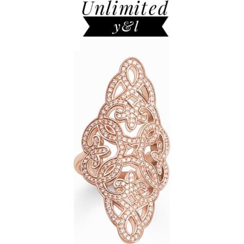 Plant Ornament Open Rings Romantic Style Cubic Zirconia 925 Sterling Silver Fashion Jewelry for Women Rose Gold Gifts