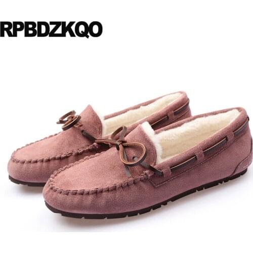 Suede Winter China 10 Pink Loafers 11 Bow Designer Comfy Boat Moccasins Fur Women Flats Shoes With Little Cute Bowtie Large Size