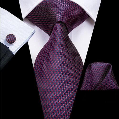 SN-3123 Hi-Tie 8.5cm 100% Silk Men Tie Purple Neckties for Men Classic Party Wedding Pocket Square Cufflinks Fashion Tie Set
