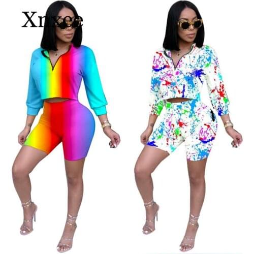 2020 Autumn Two Piece Set Summer Tracksuit Women Crop Top and Shorts Set Casual Sportwear 2 Piece Outfits for Women Sweat Suits