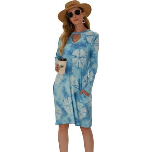 Fashion Tie-dye Print Women Dress New Long Sleeve O-Neck Autumn Spring Dress Plus Size Loose Casual Vestidos A-Line Robe Femme