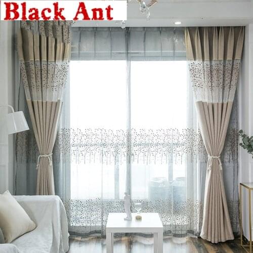 Stitching Tree Curtain Beige for Living Room Luxury Rustic Drape Sheer Fabric Kitchen Blinds Custom Made X-ZH405#30