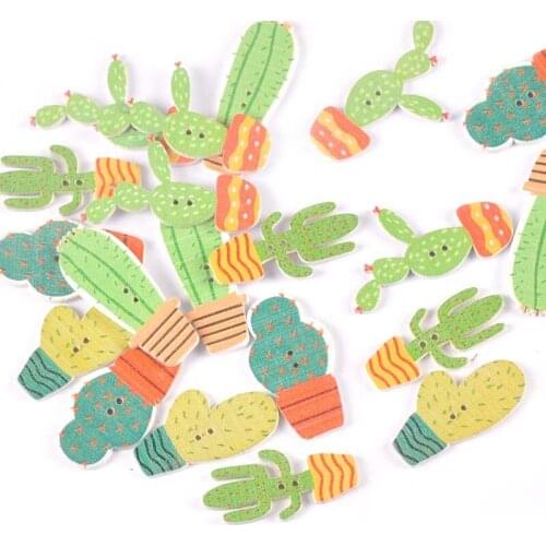 20Pcs Mixed Cartoon Cactus Wooden Buttons For Sewing Clothing DIY Crafts Scrapbooking Decorative Handmade Accessories m2207
